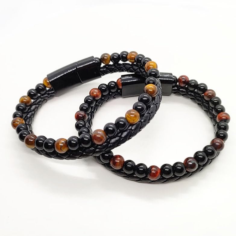 DivaGlamz The Guardian - Son's Tiger Eye Protection Bracelet From Mom, Black Braided Leather natural stone Inspirational Bracelets Engraved Love You Forever Birthday Gift Jewelry - Image 2